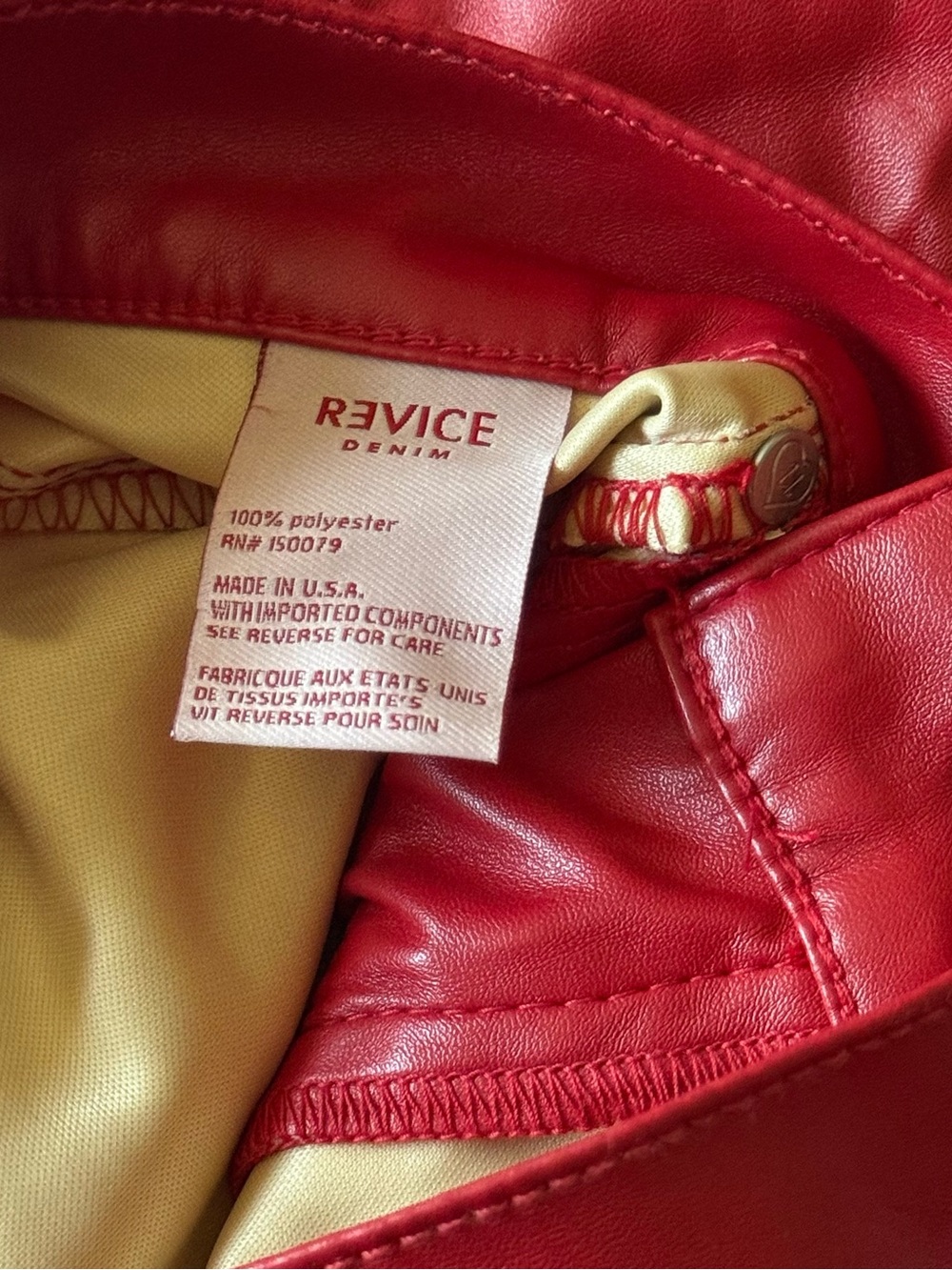 REVICE Red Faux Leather High-Rise Pants with Heart Waist Tag - Picture 3 of 5